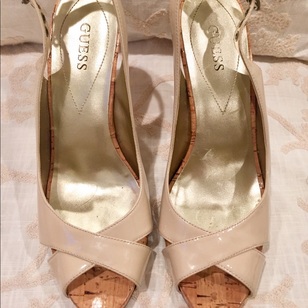 Guess Patent Leather Sling-back Platform Peep-toes